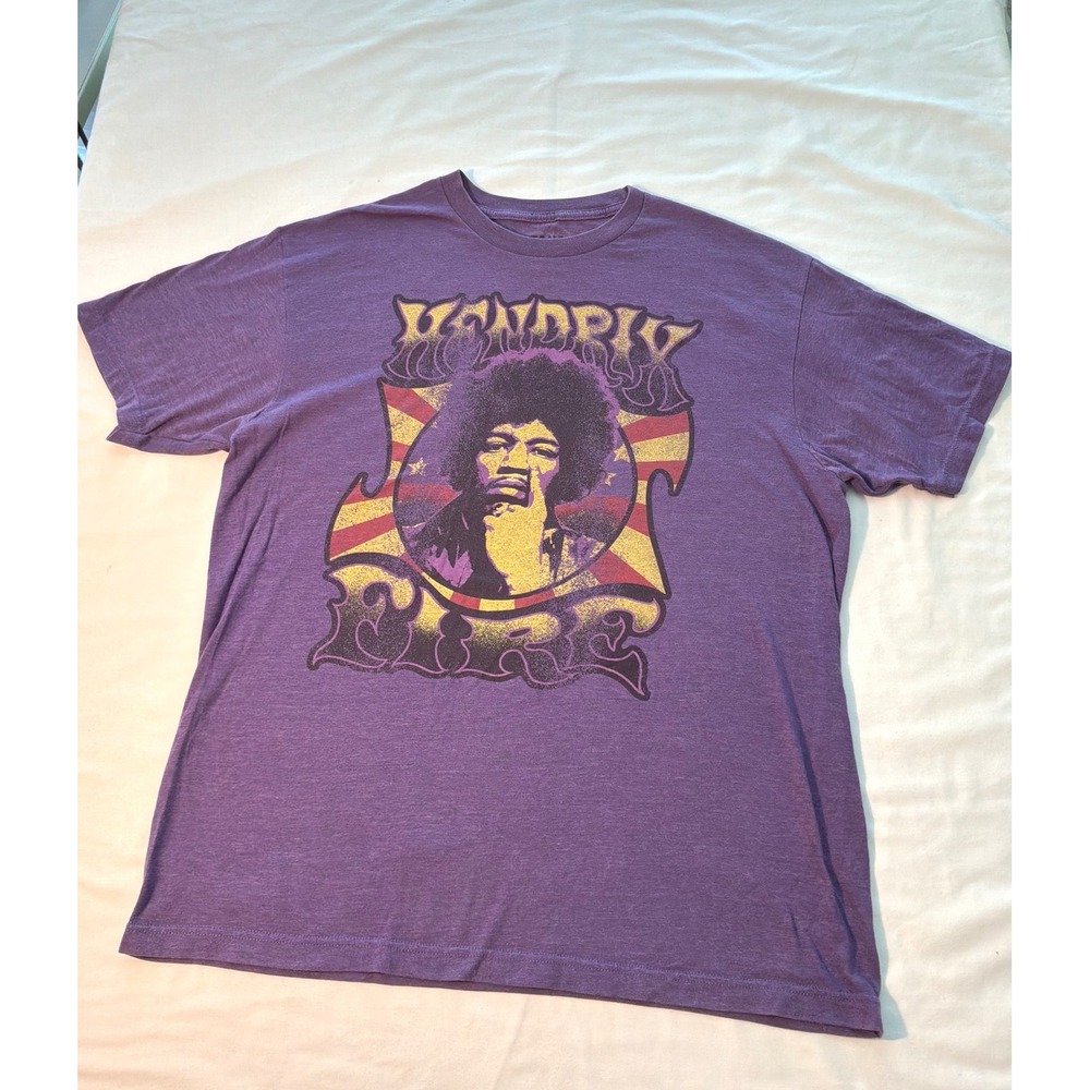 Stone Free Jimi Hendrix Fire Graphic T-Shirt Mens Large Purple Heather Tee